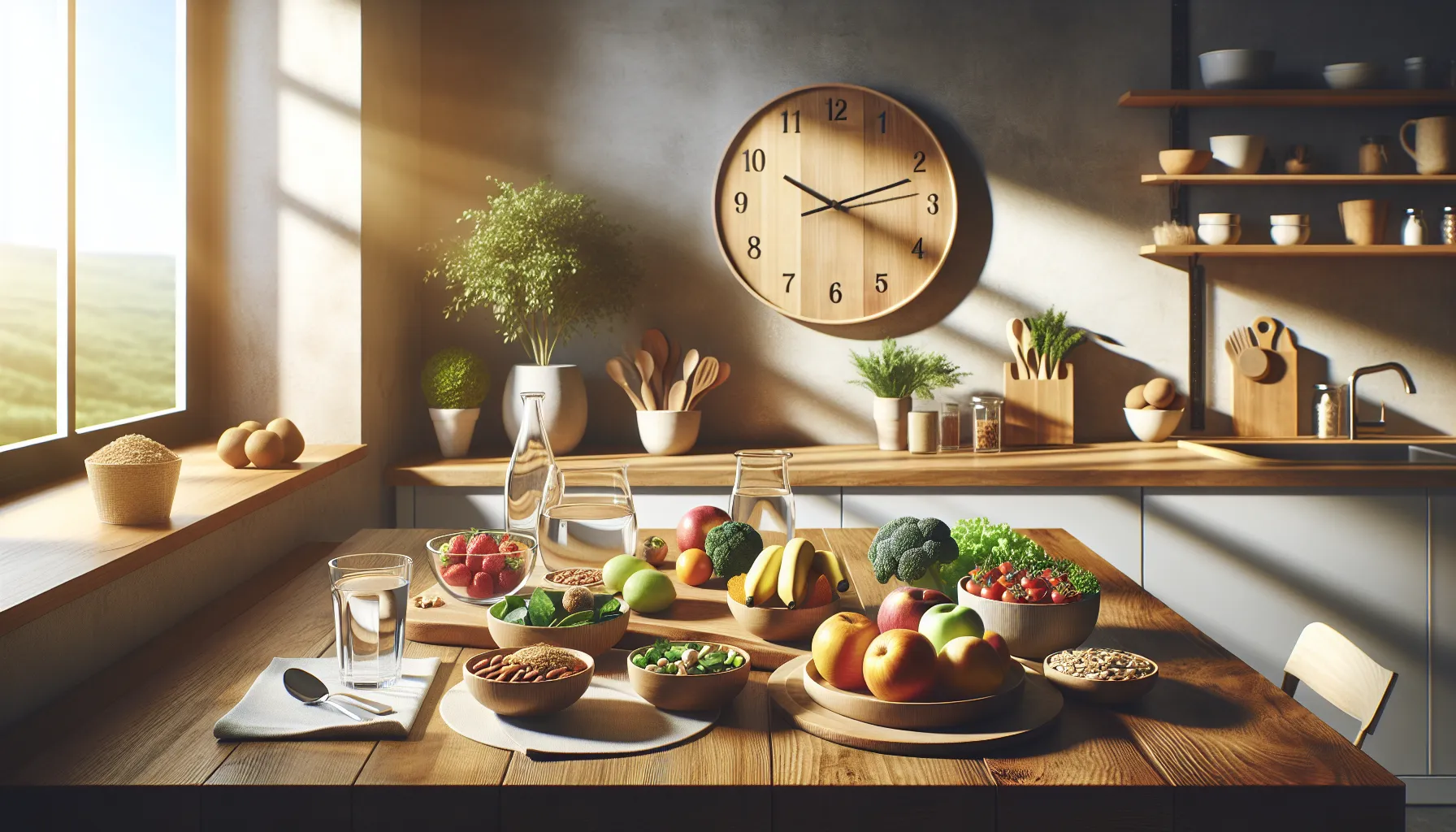 A health-focused meal setup emphasizes mindful eating practices.