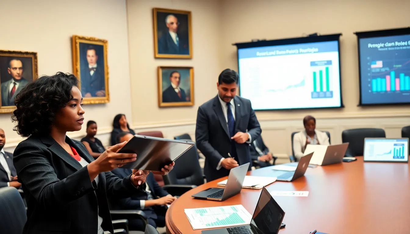 diverse committee discussing science and technology in a modern congressional setting.