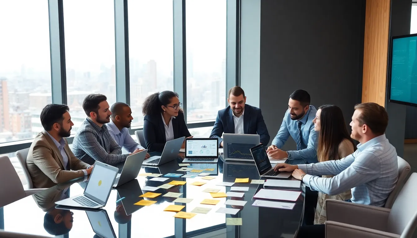 diverse team collaborating in a modern New York office on software development.