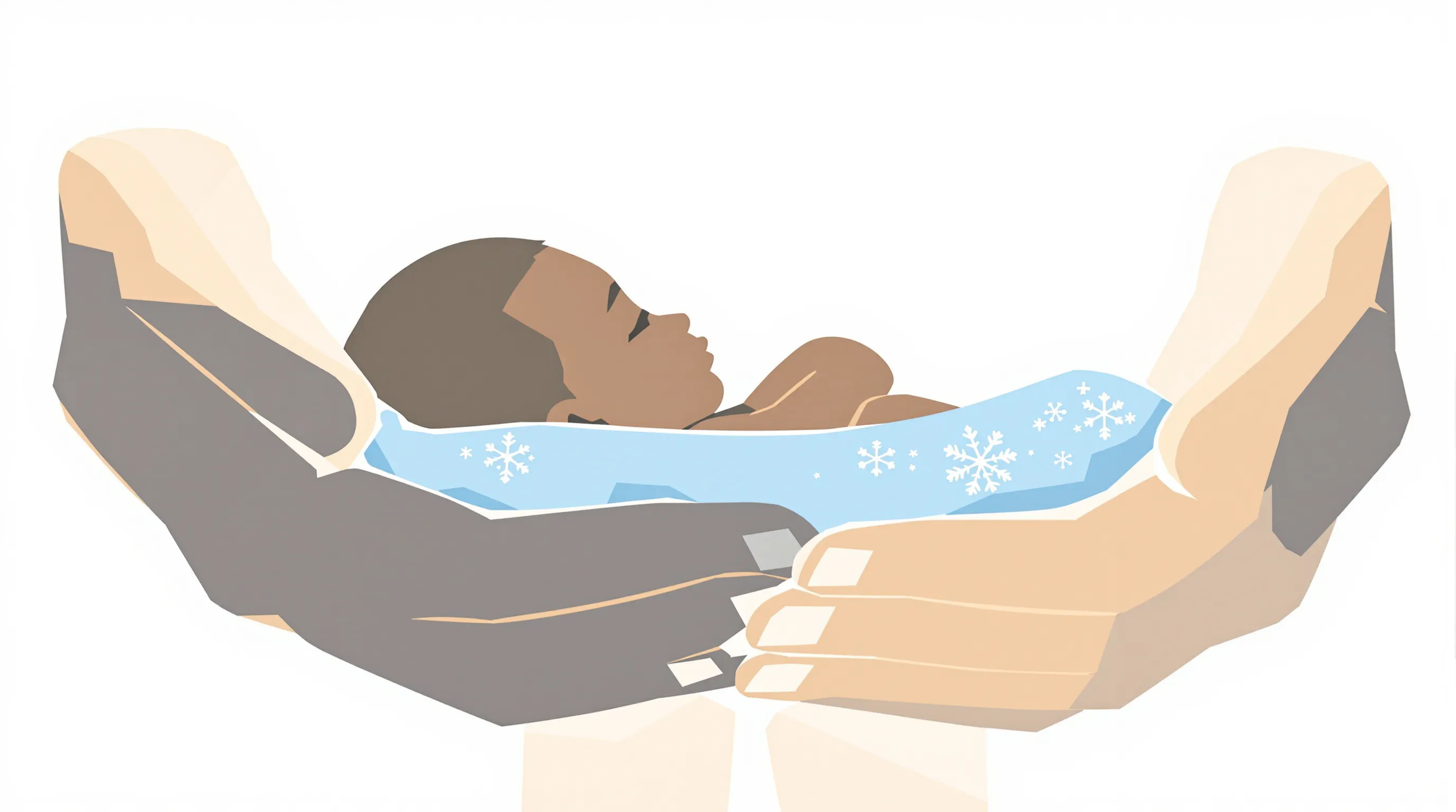 Baby boy cradled in protective hands on a clean white background.