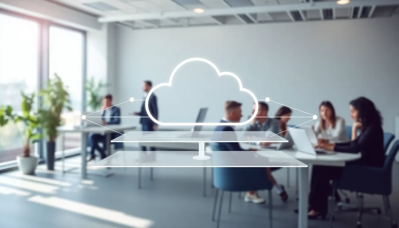 visual representation of SaaS architecture in a modern office setting.