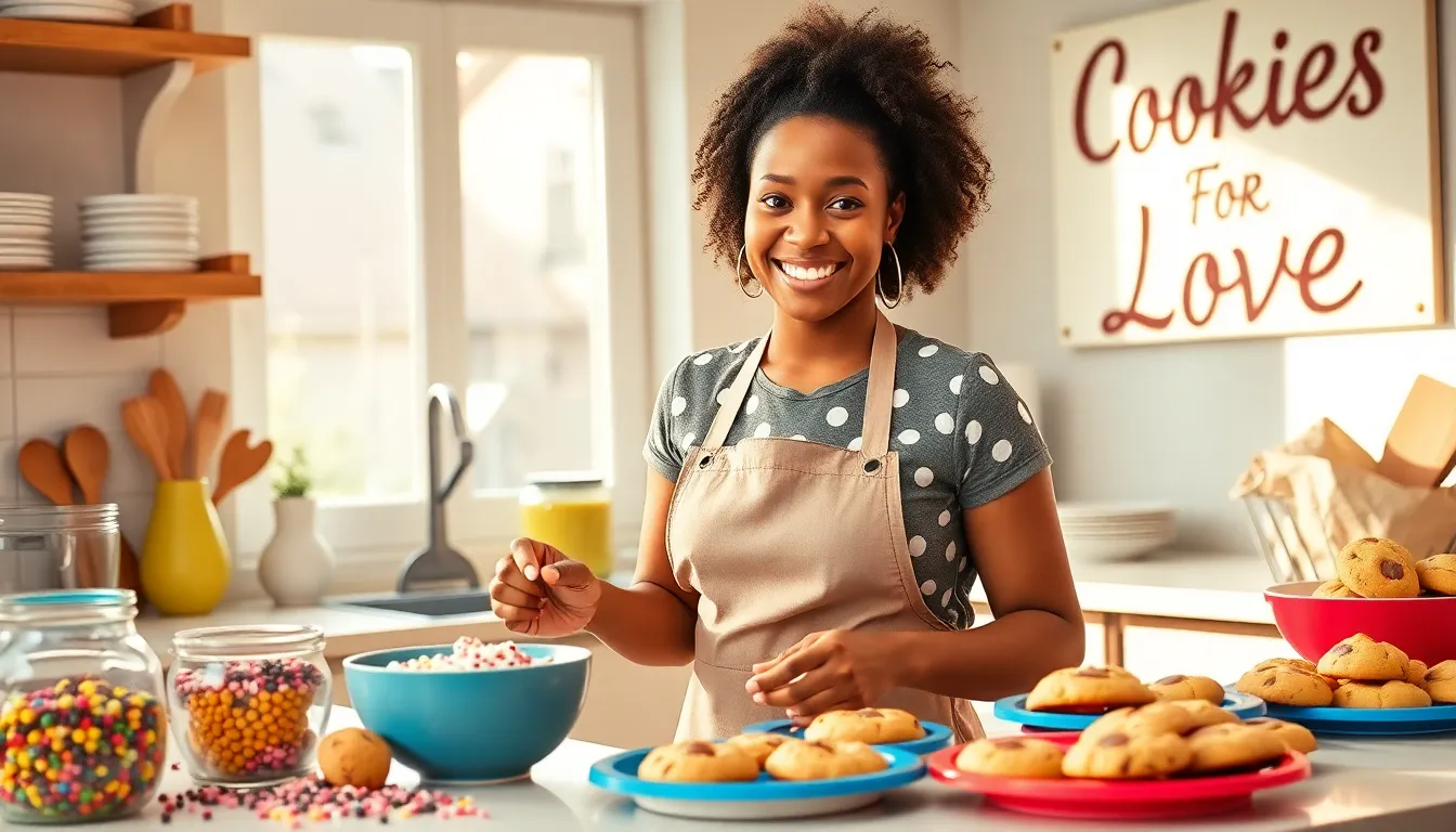 Mary baking cookies in a warm, inviting kitchen.