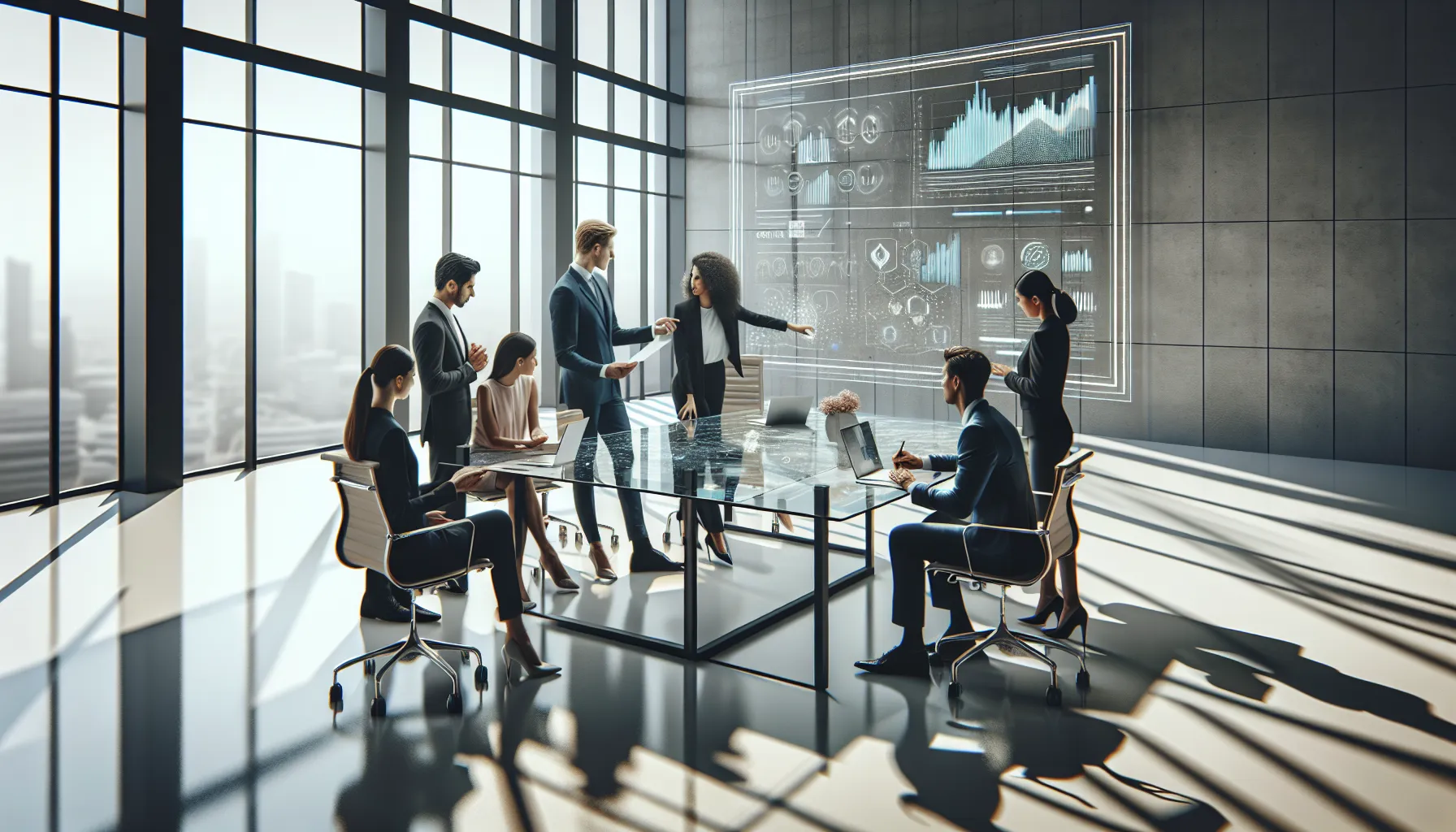 diverse team discussing technology trends in a modern office.
