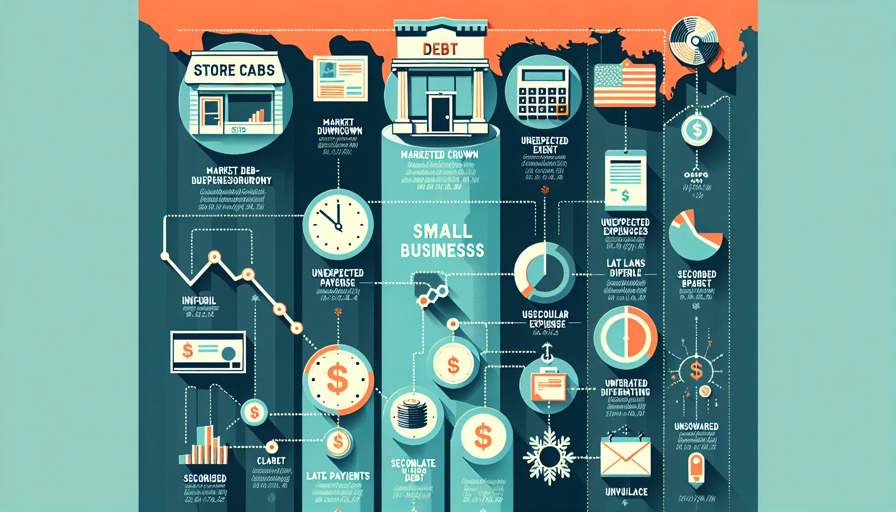 graphic showing causes and types of small business debt in the United States