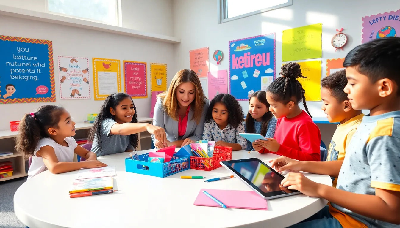 students collaborating in a bright classroom at Ketron Elementary School.