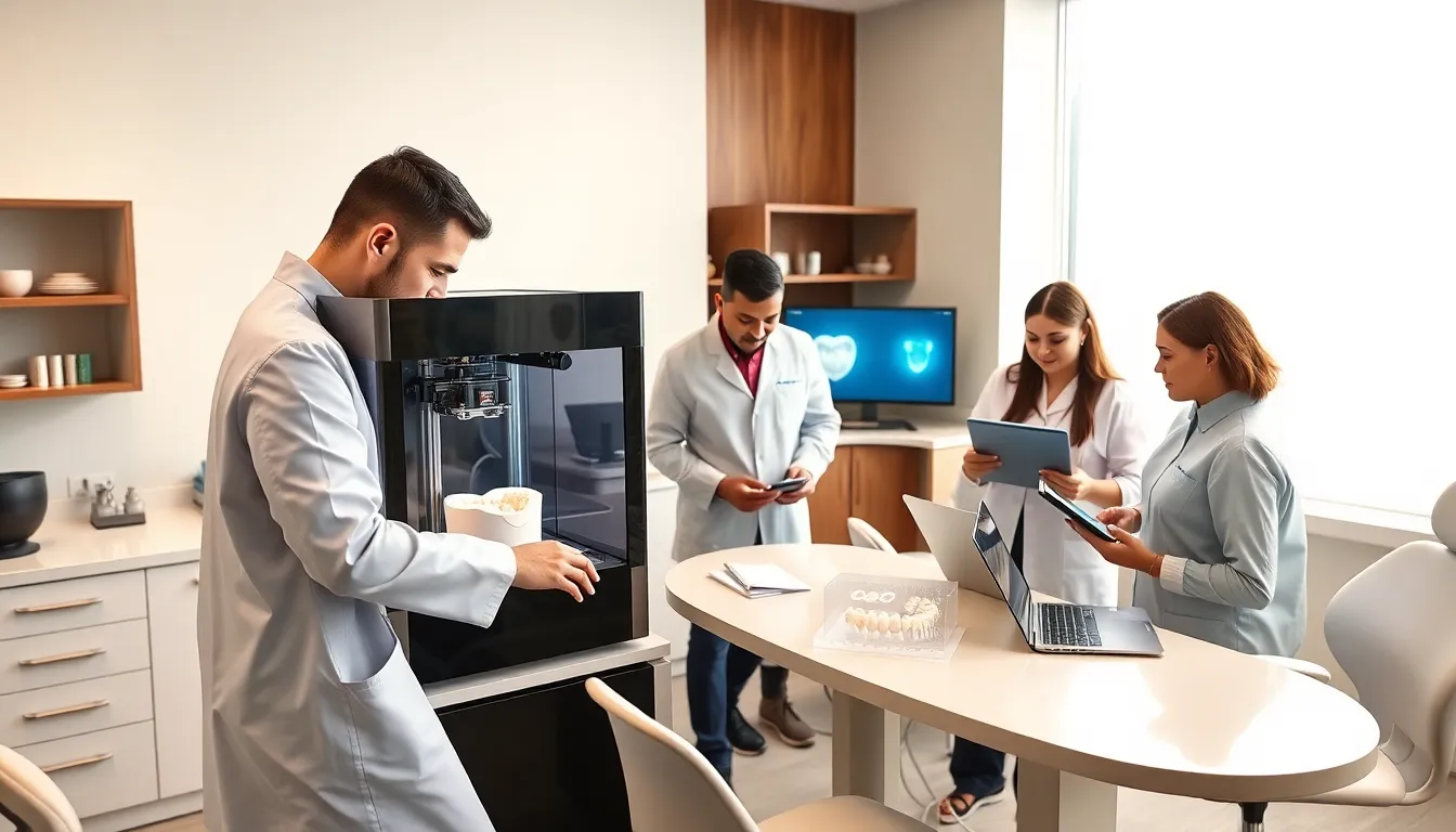 dentist using a 3D printer in a modern dental office.