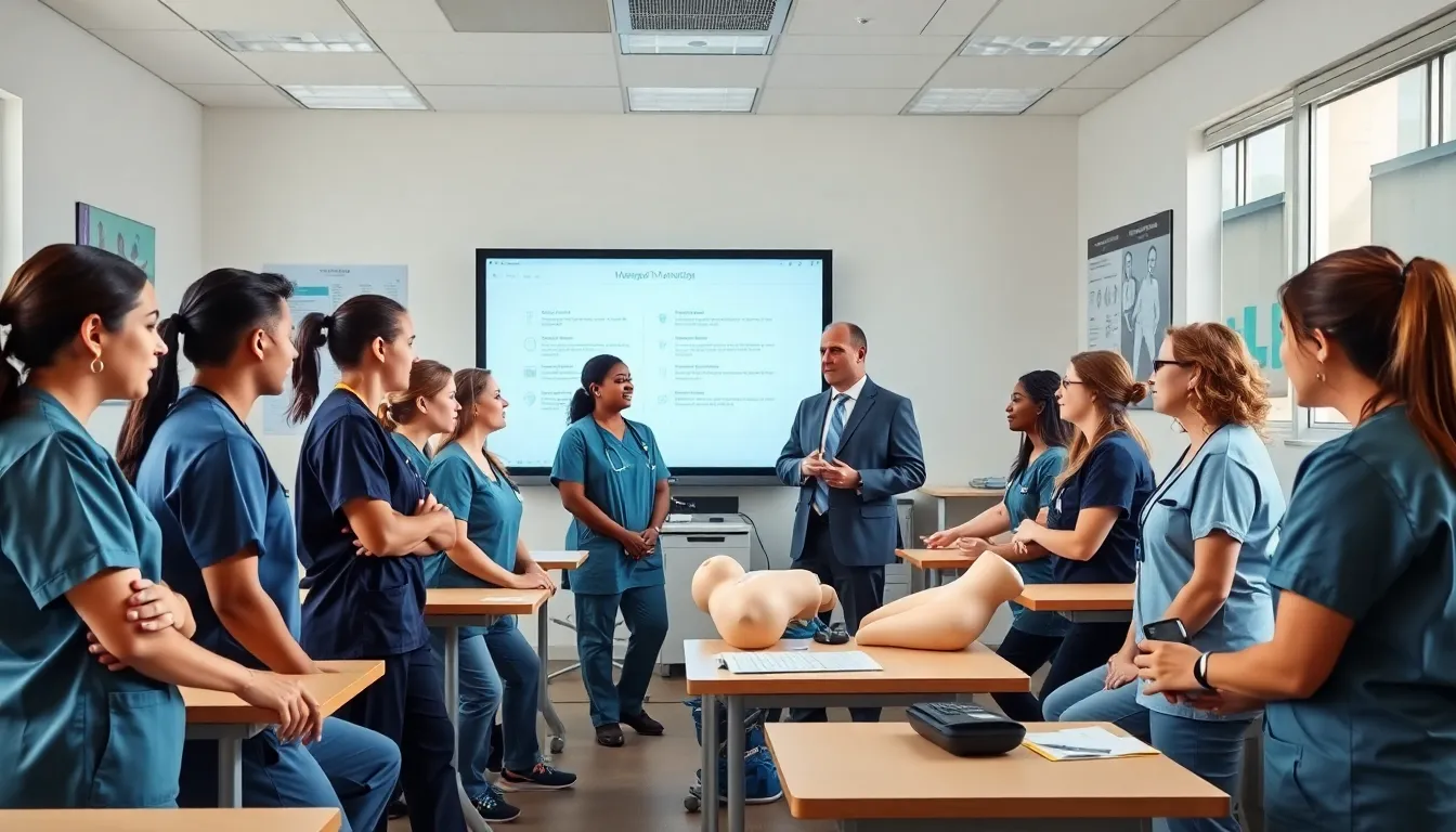 nursing students engaged in a modern classroom setting.