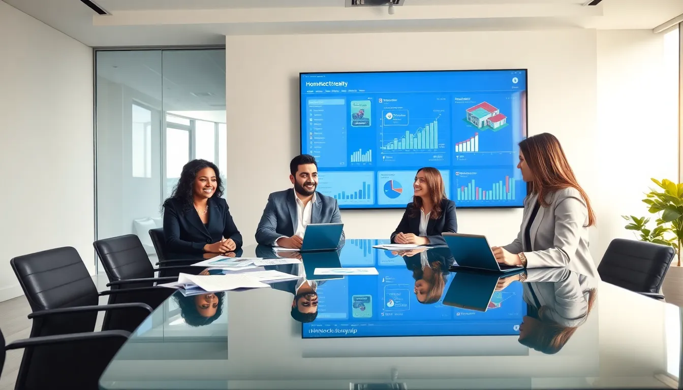 diverse real estate team collaborating in a modern office.