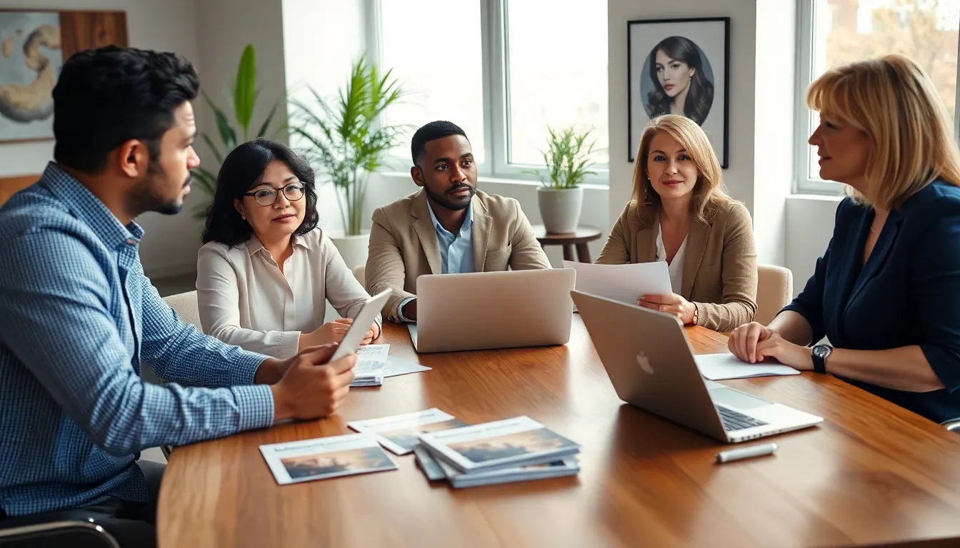 diverse professionals discussing sexual wellness in a modern office.