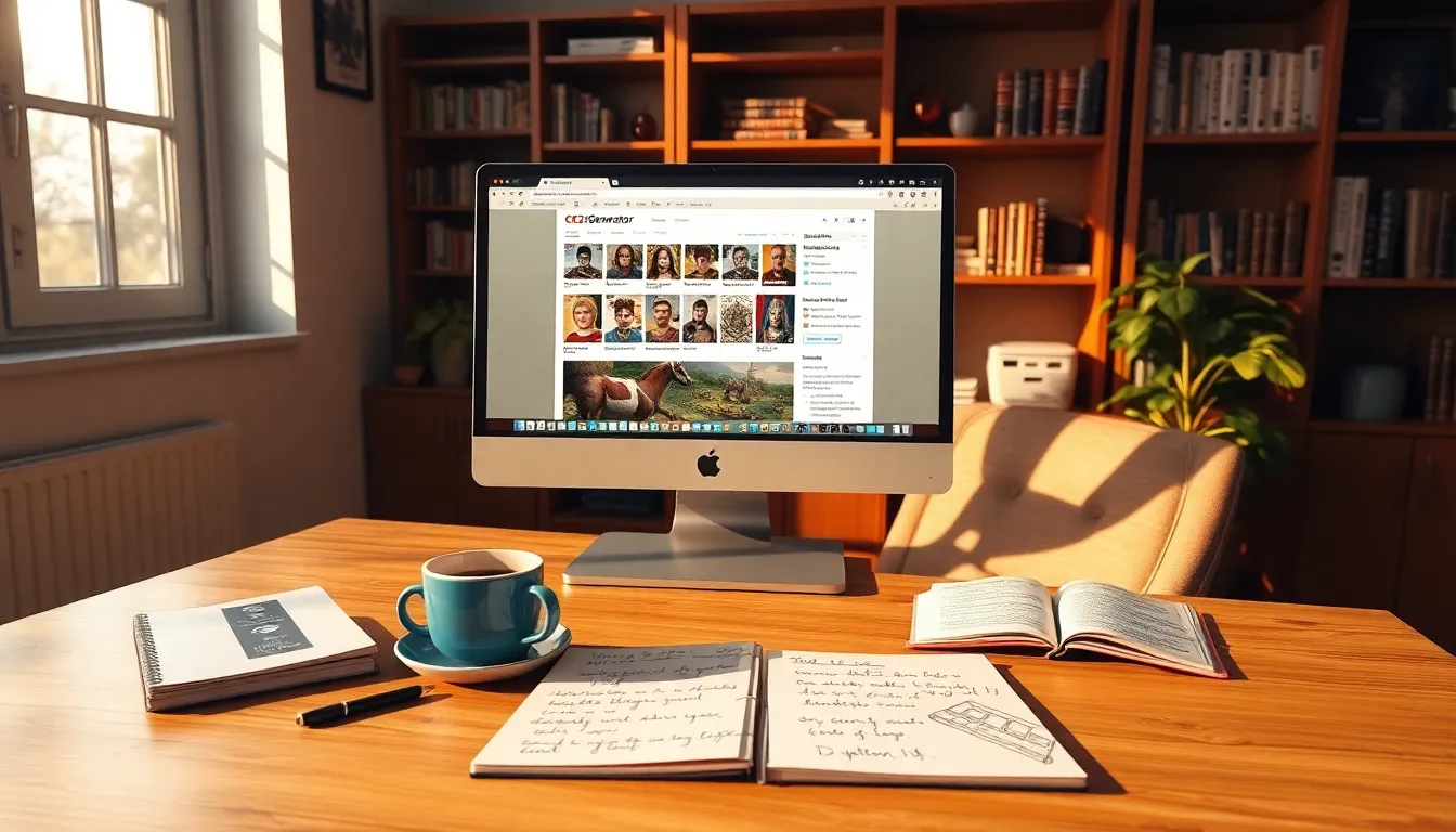 A computer showing the CK2Generator site in a sunny workspace.