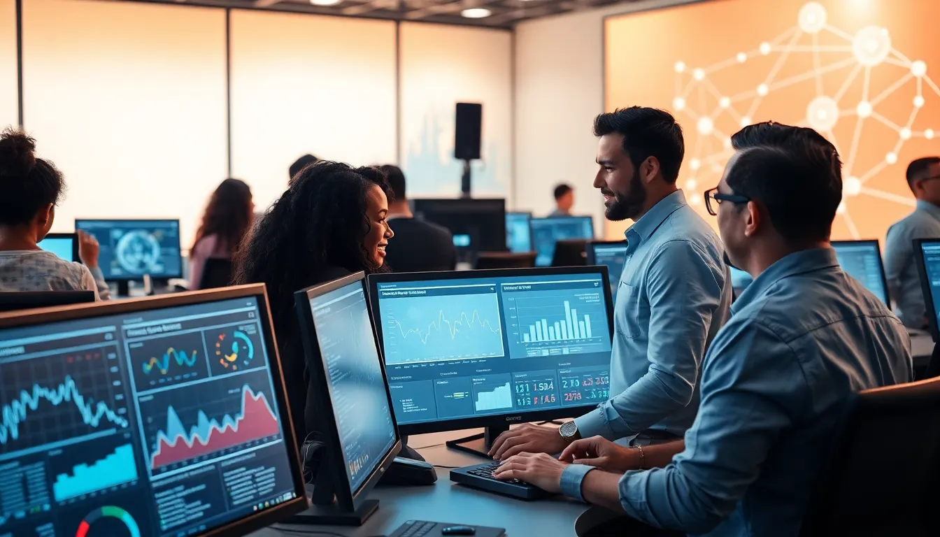 diverse team in a tech-focused telecommunications control room.
