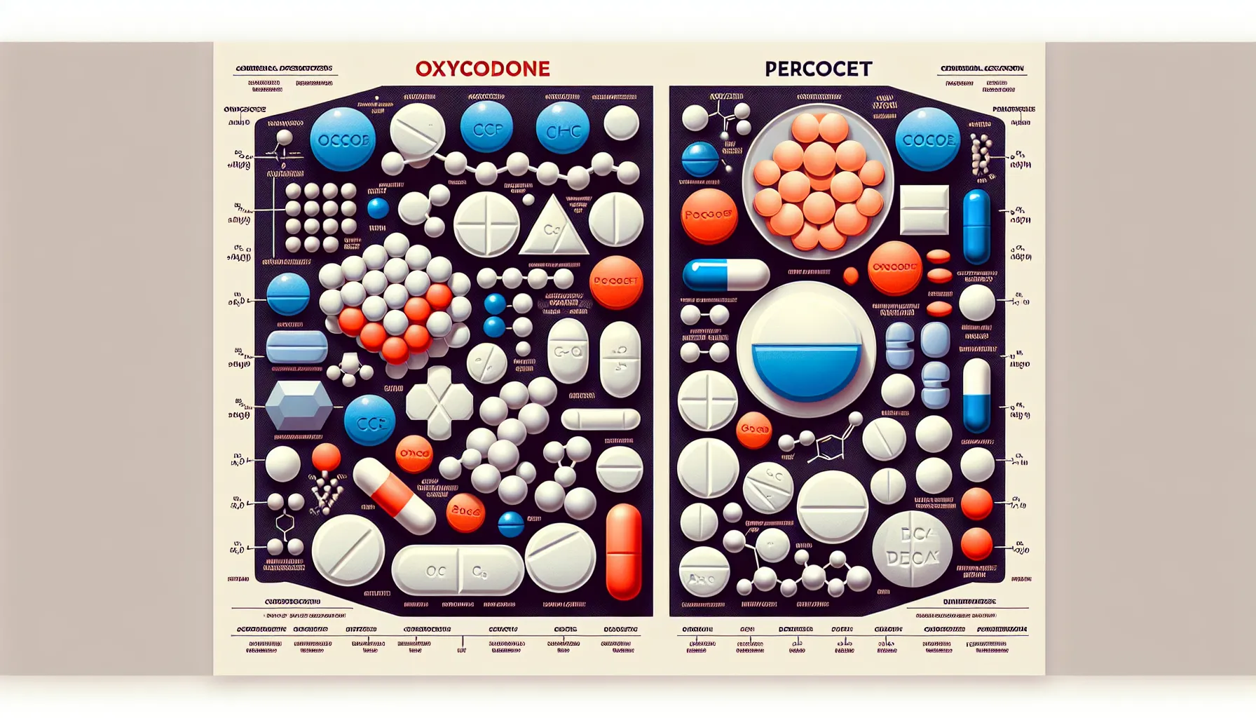 An illustration comparing Oxycodone and Percocet medications.