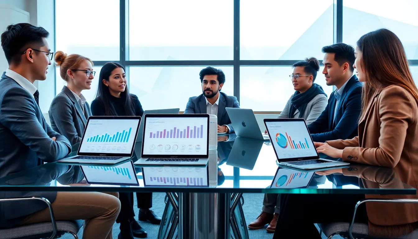 diverse team discussing innovative technology in a modern workspace.