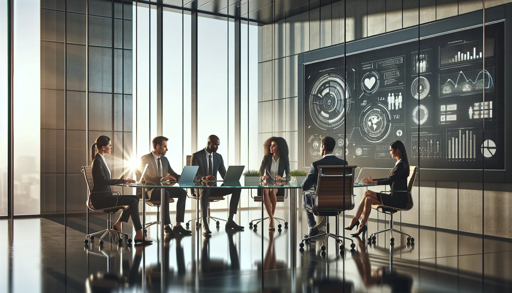 diverse team discussing technology's impact in a modern office.