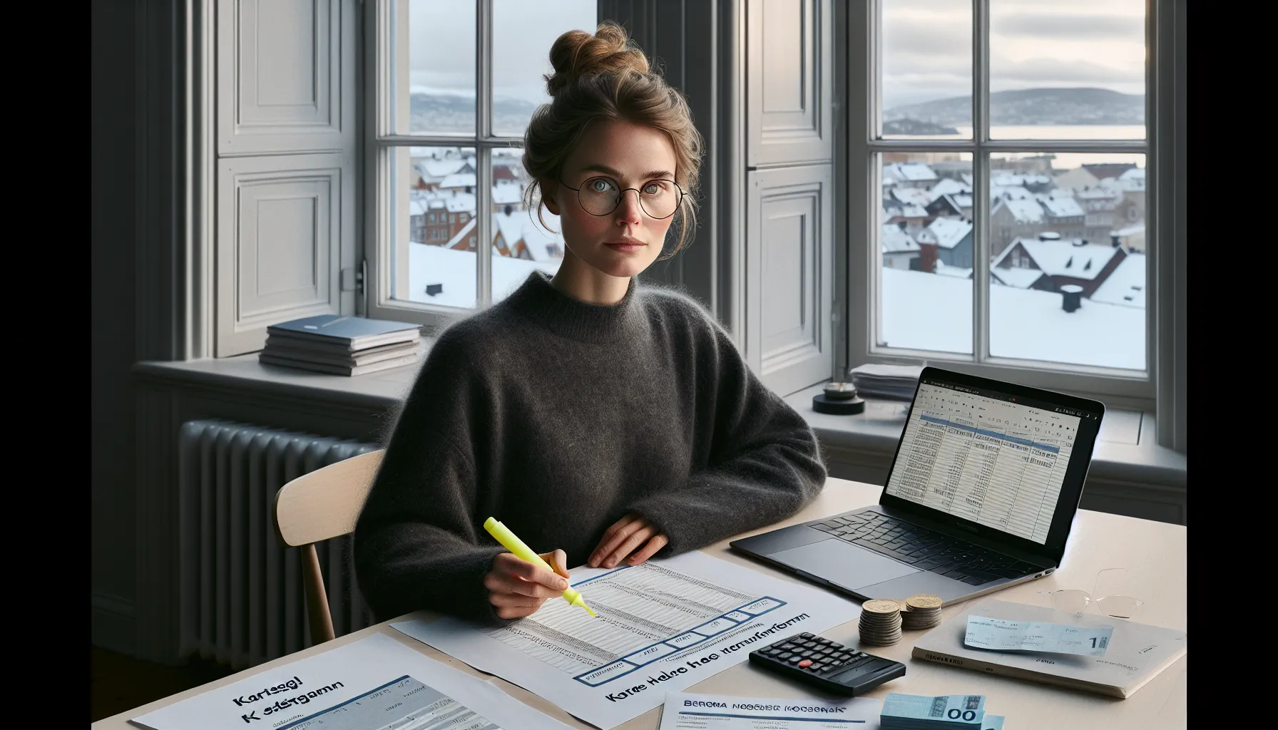 Hvordan evaluere om et kurs er verdt investeringen 3 Norwegian professional calculating full course costs with receipts, calendar, and laptop.