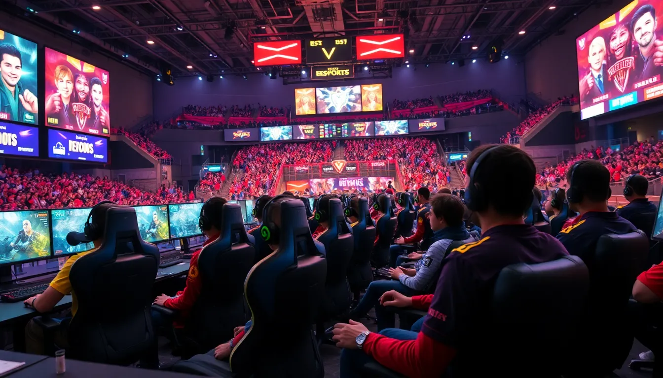 esports tournament with gamers focused and a lively audience.