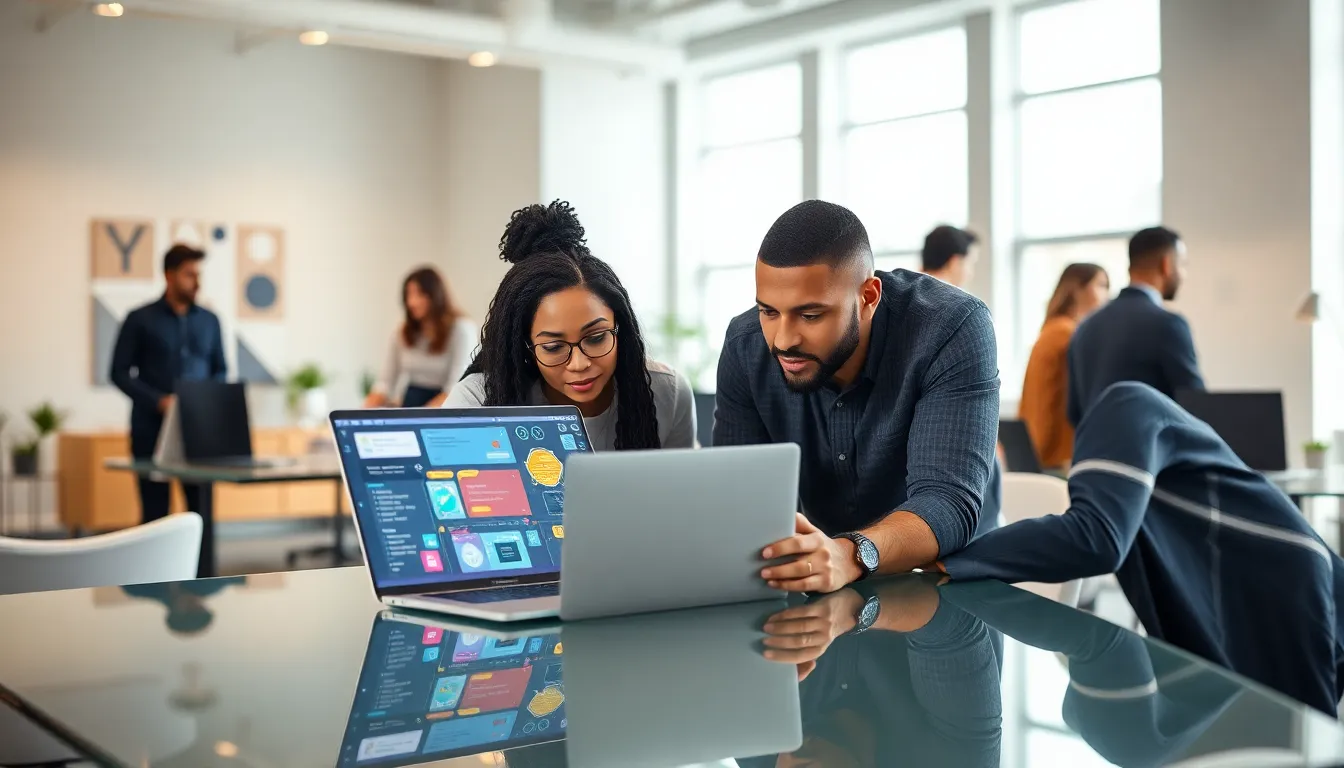 diverse team using bubble coding in a modern office setting.