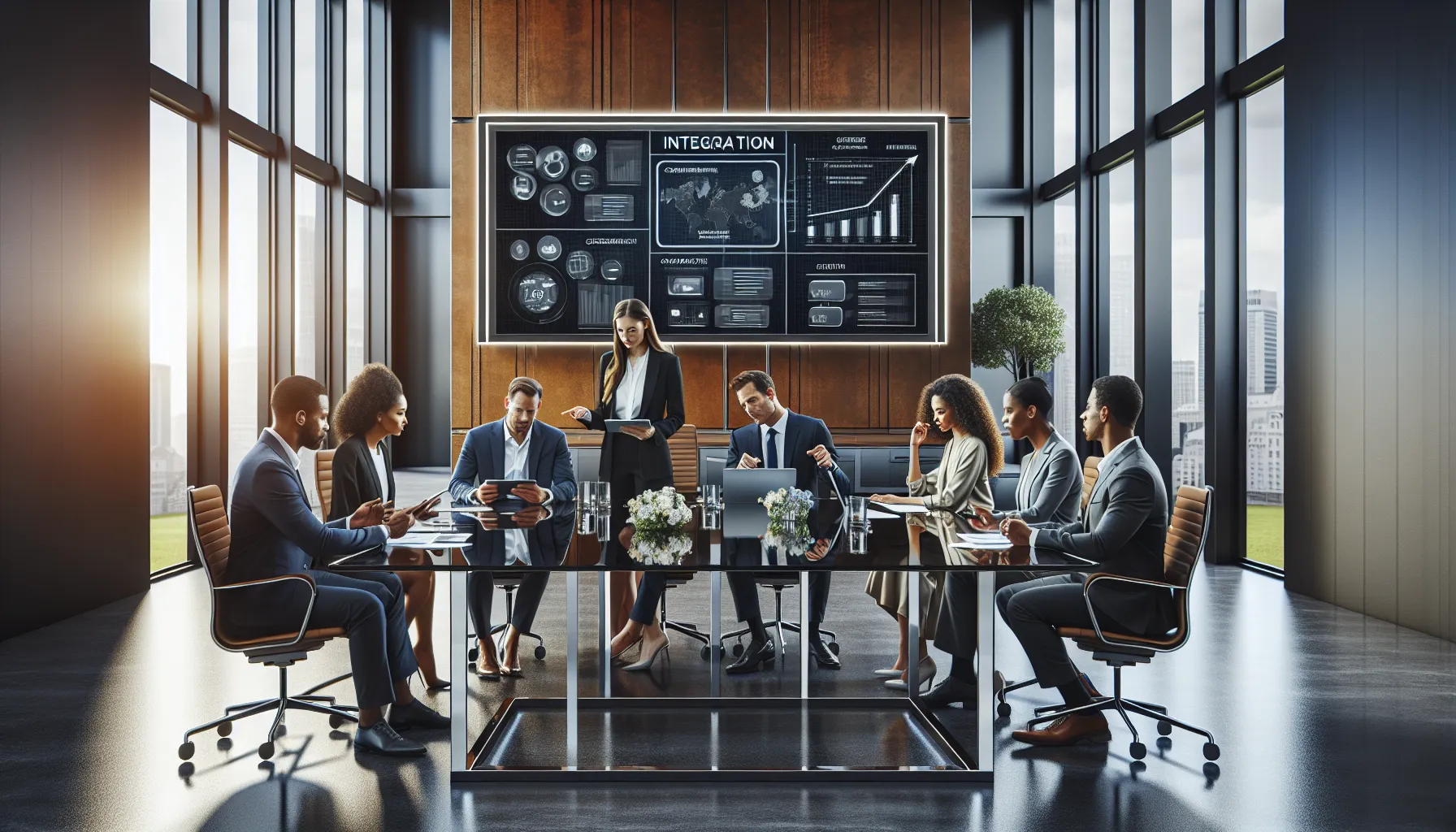 diverse team discussing Pey_Silv's integration solutions in a modern office.