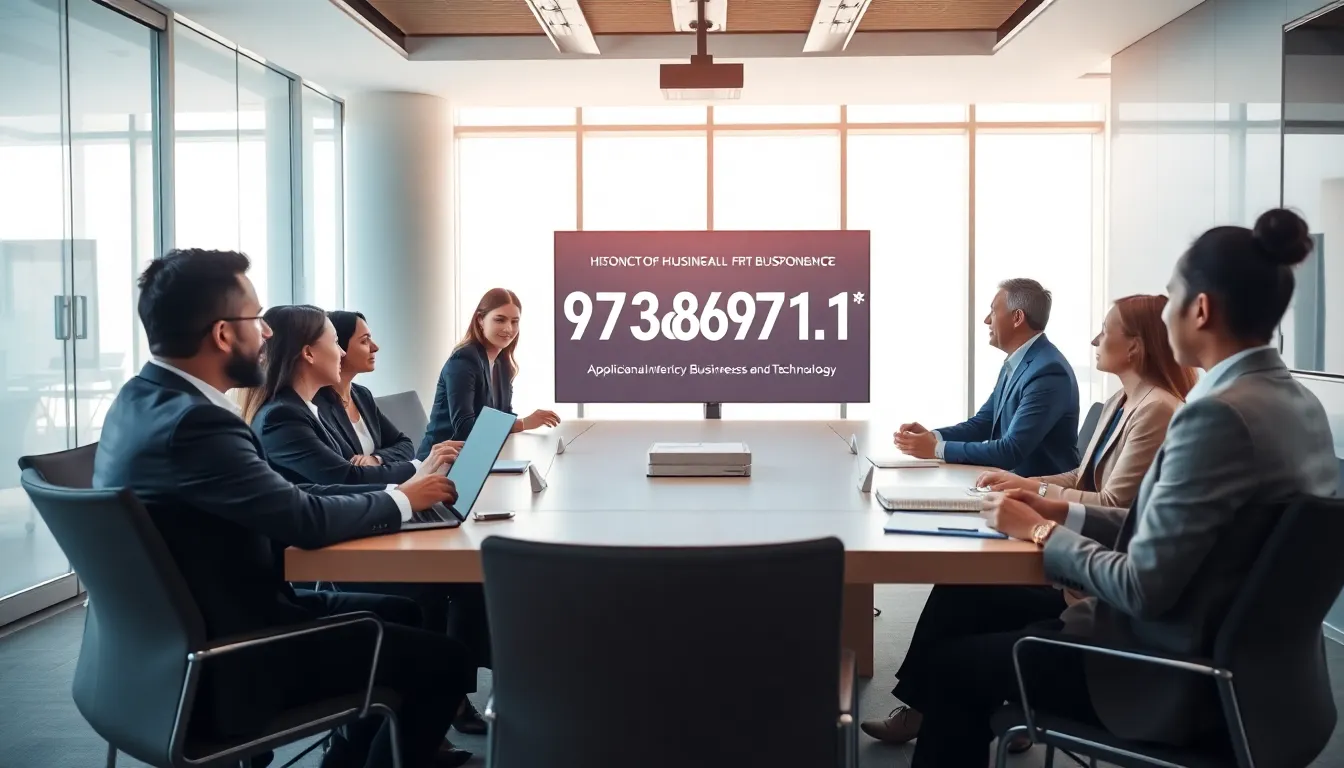 professionals discussing the significance of the number 9738697101 in a modern office.