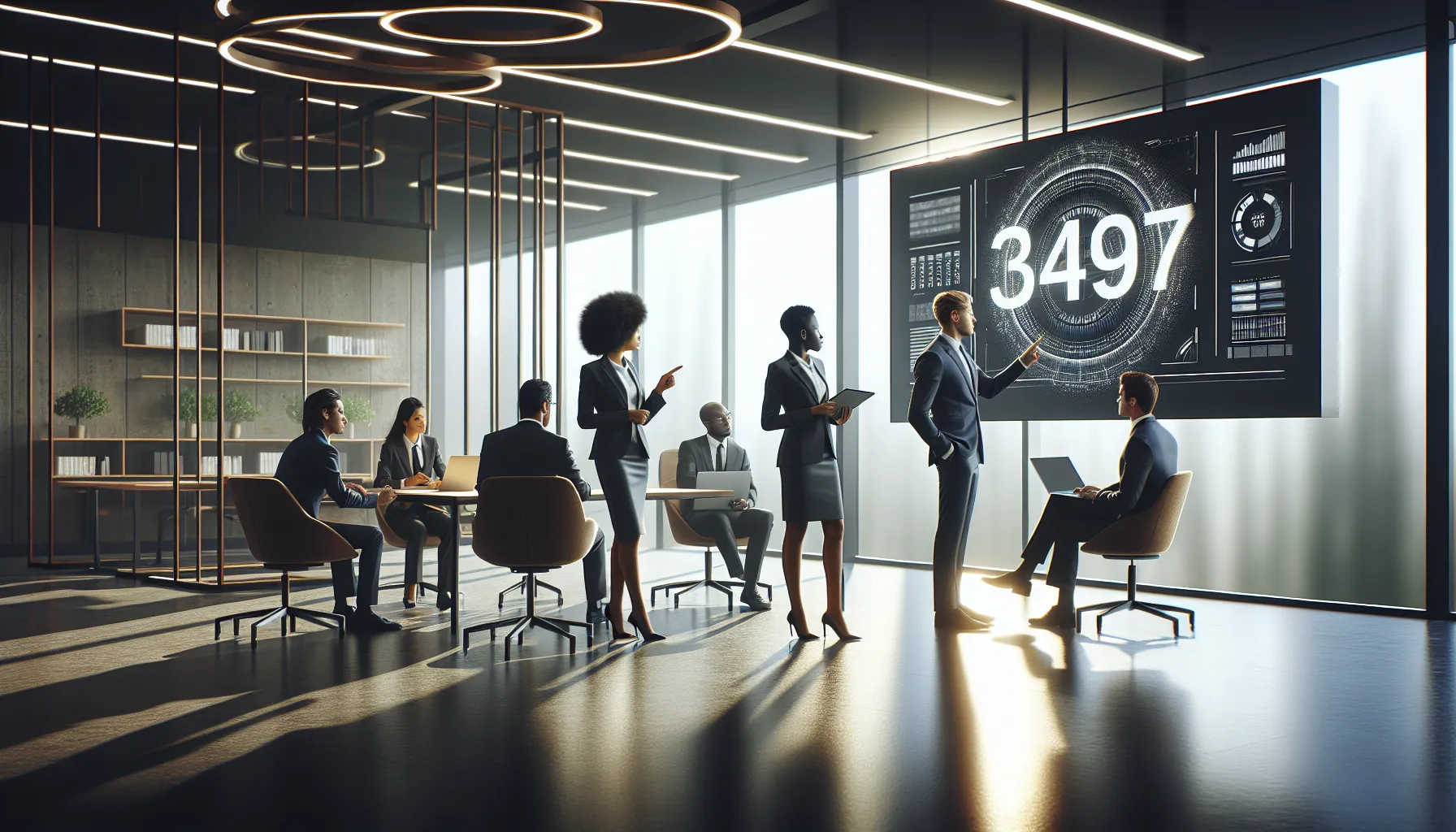 team discussing the significance of a product code in a modern office.