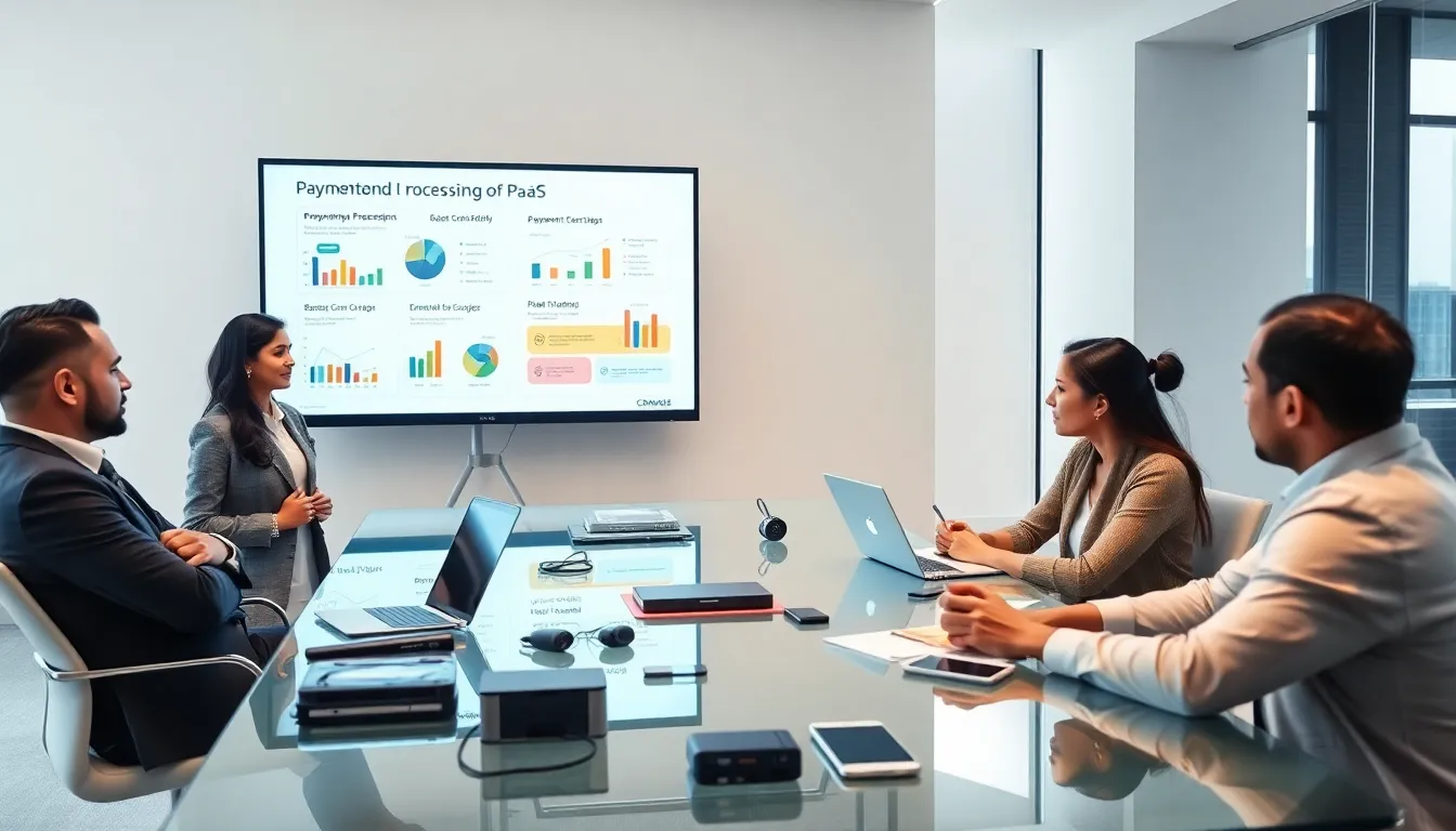 diverse team discussing PaaS payment models in a modern office.