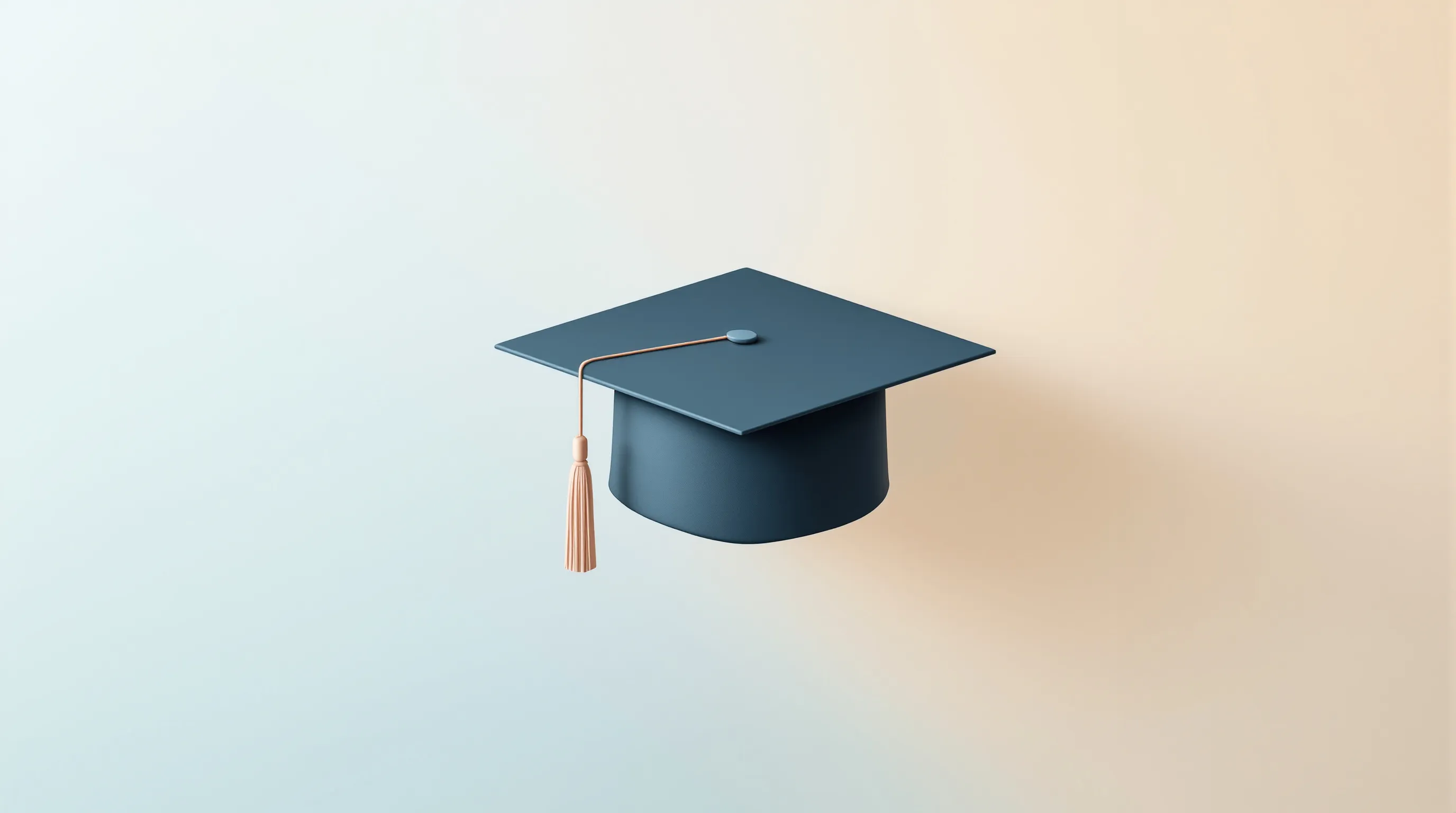 Minimalist graduation cap with upward arrow on soft gradient background.