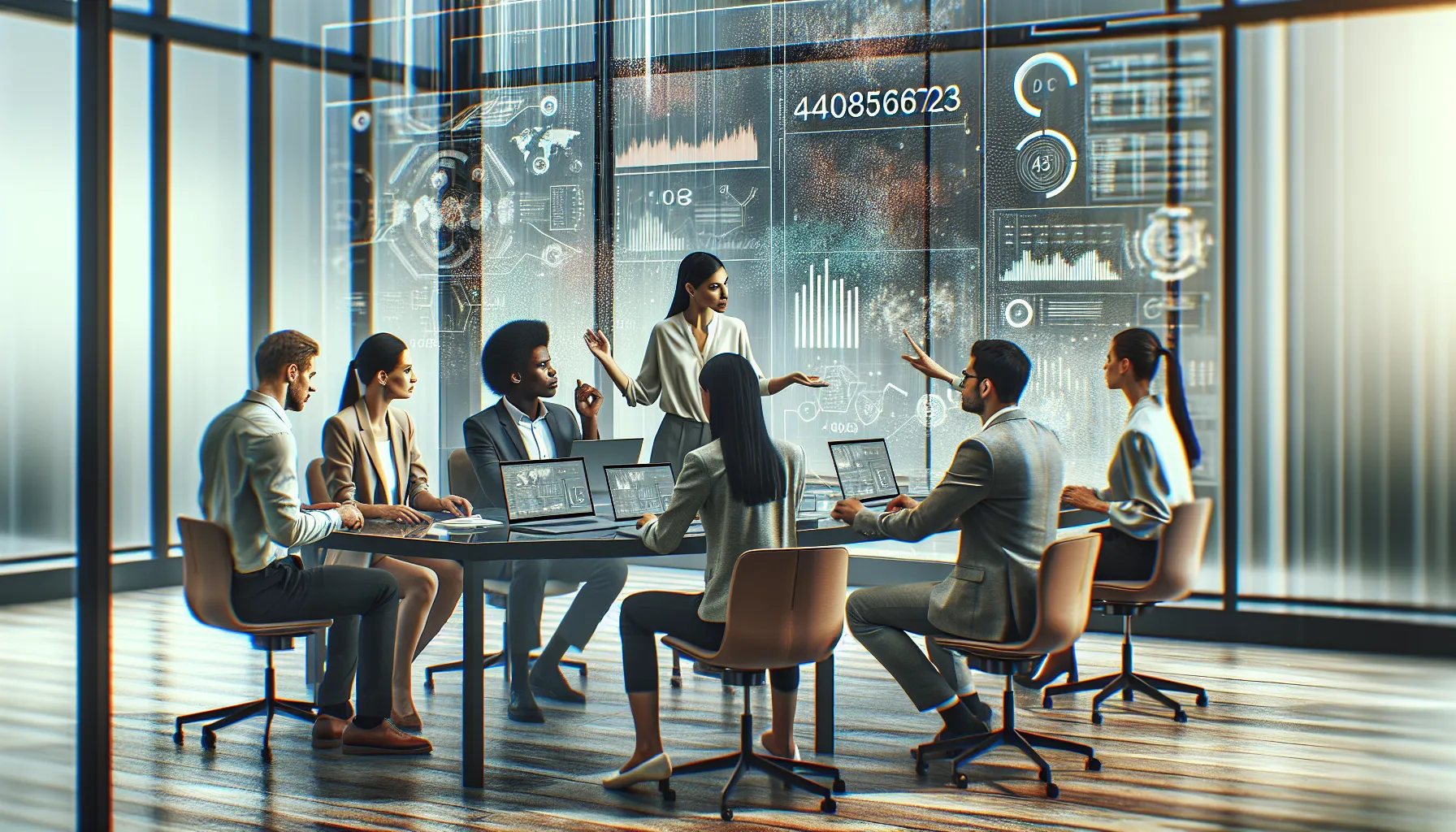 diverse analysts discussing data in a modern office.