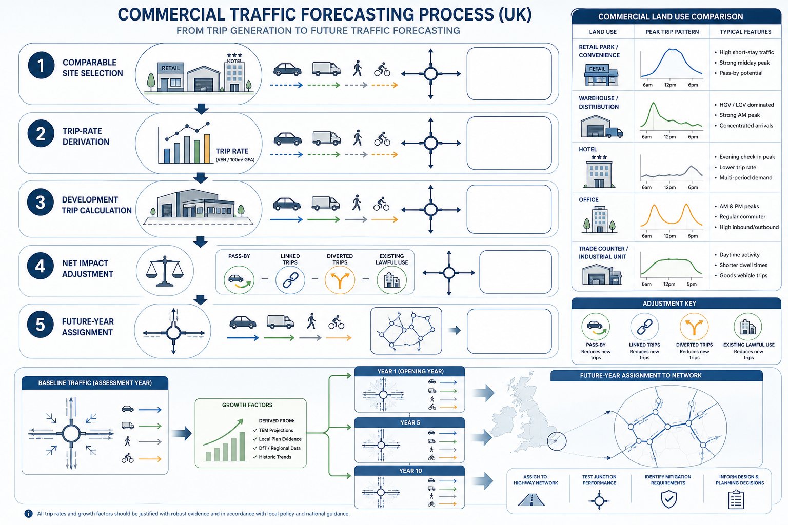 infographic of UK commercial trip generation and traffic forecasting steps