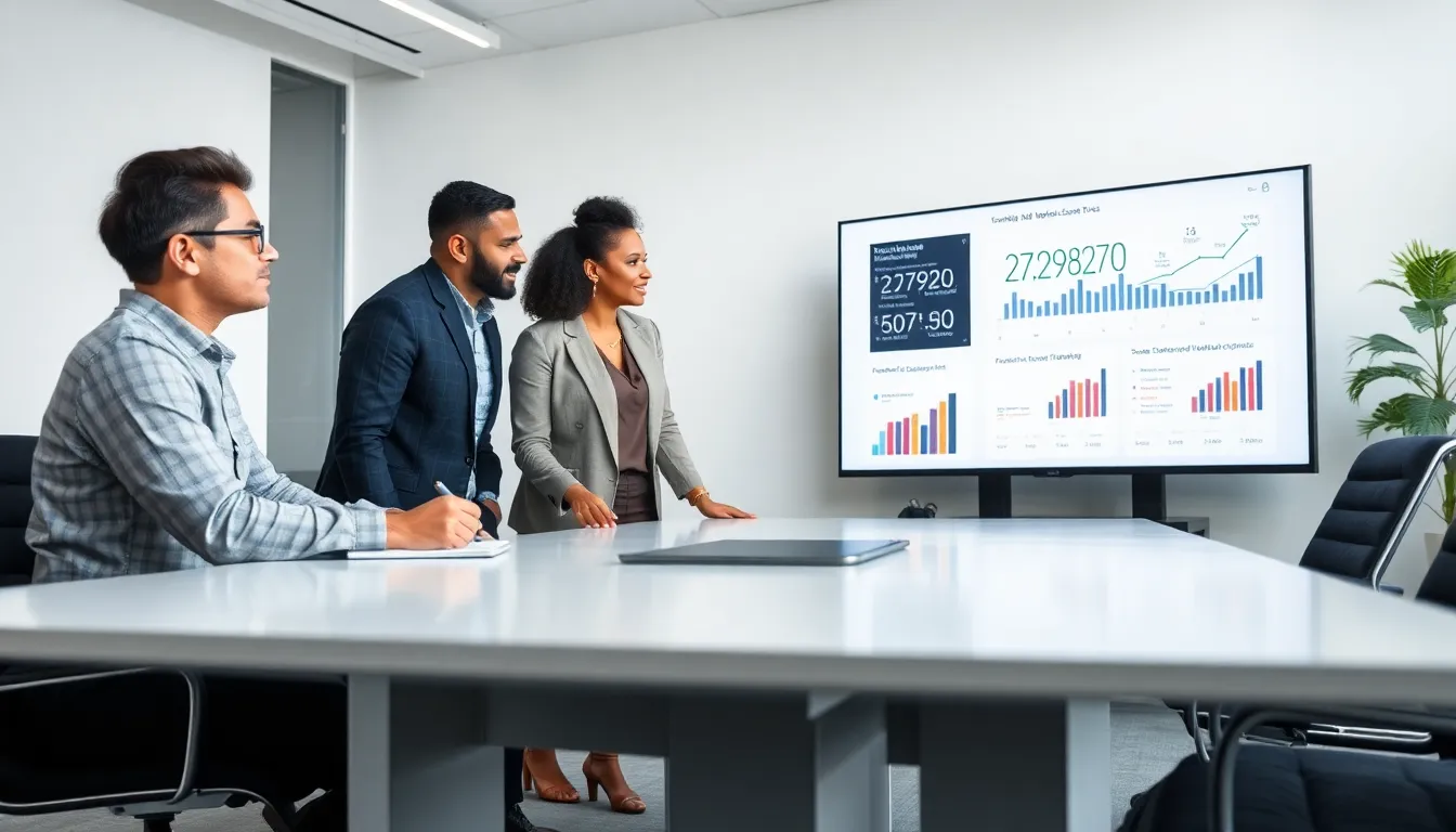 diverse team discussing the significance of a number in a modern office.