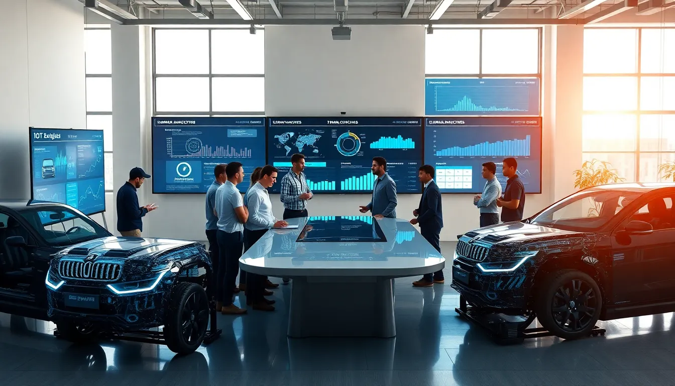 team collaborating on IoT-enabled automotive technology.