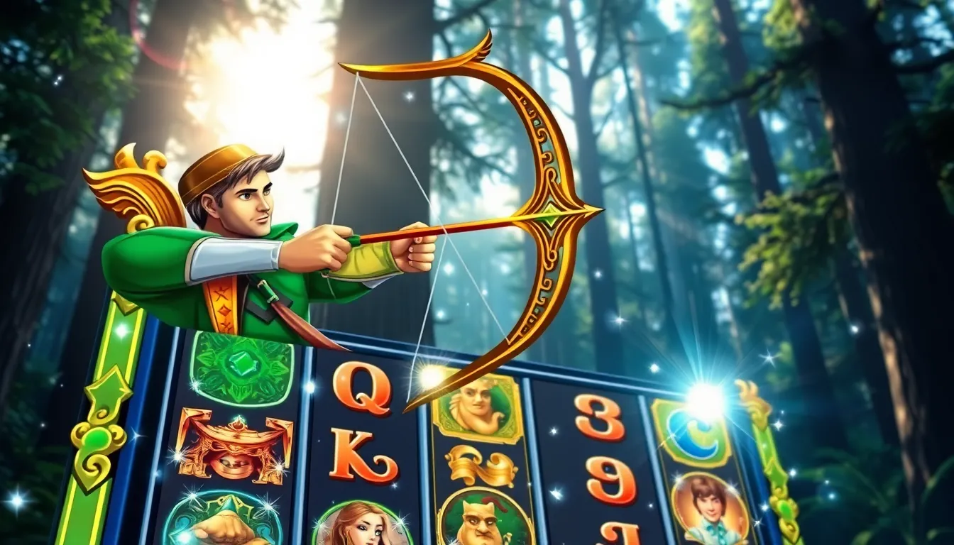 a vibrant online slot machine featuring an archer in a magical forest.
