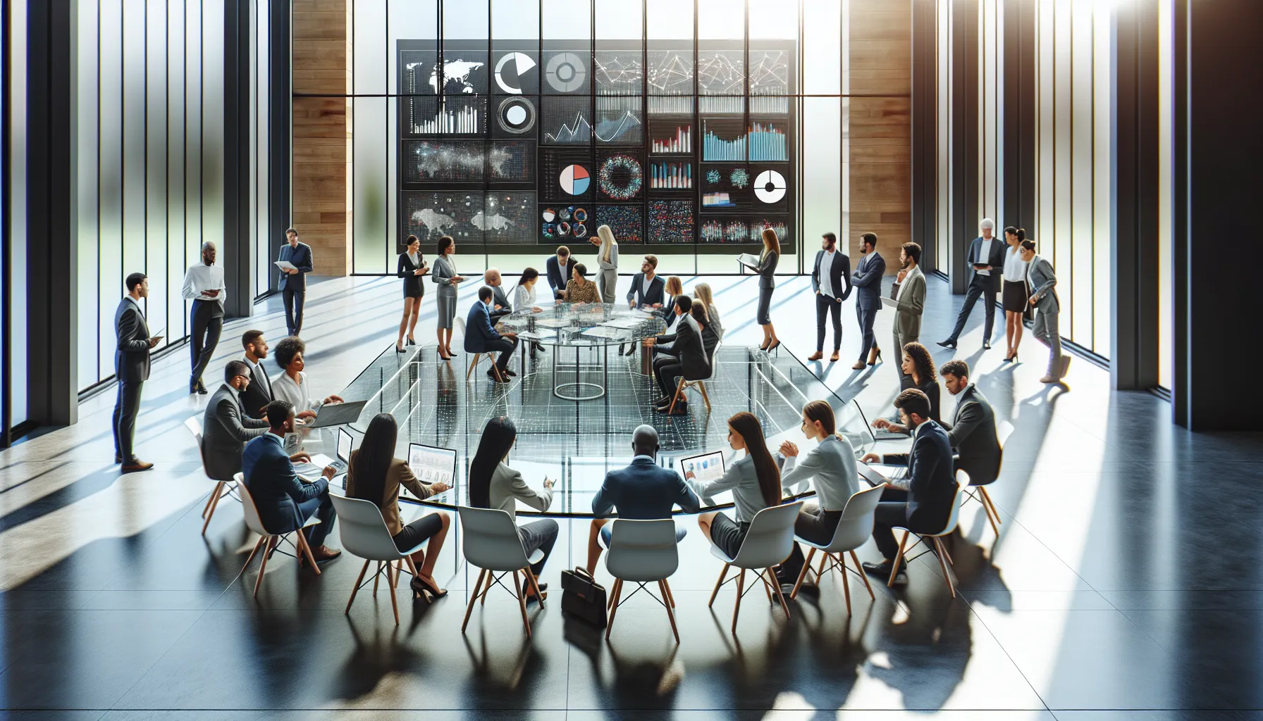 diverse professionals analyzing data in a contemporary office.