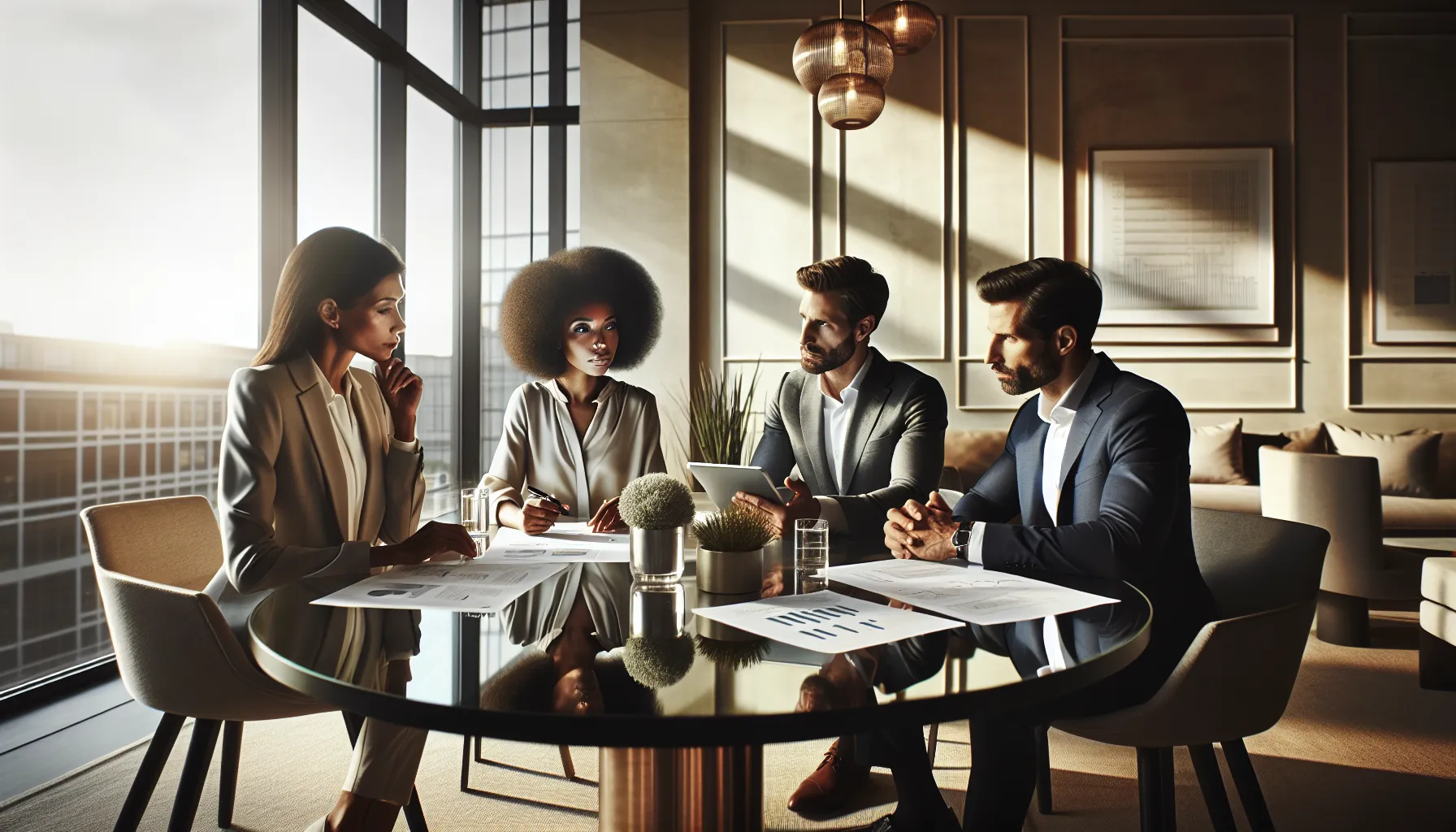 diverse property management team collaborating in a modern office