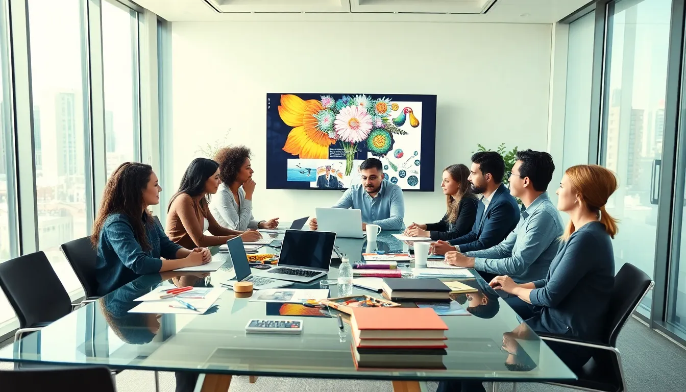 diverse creative team collaborating in a modern office.