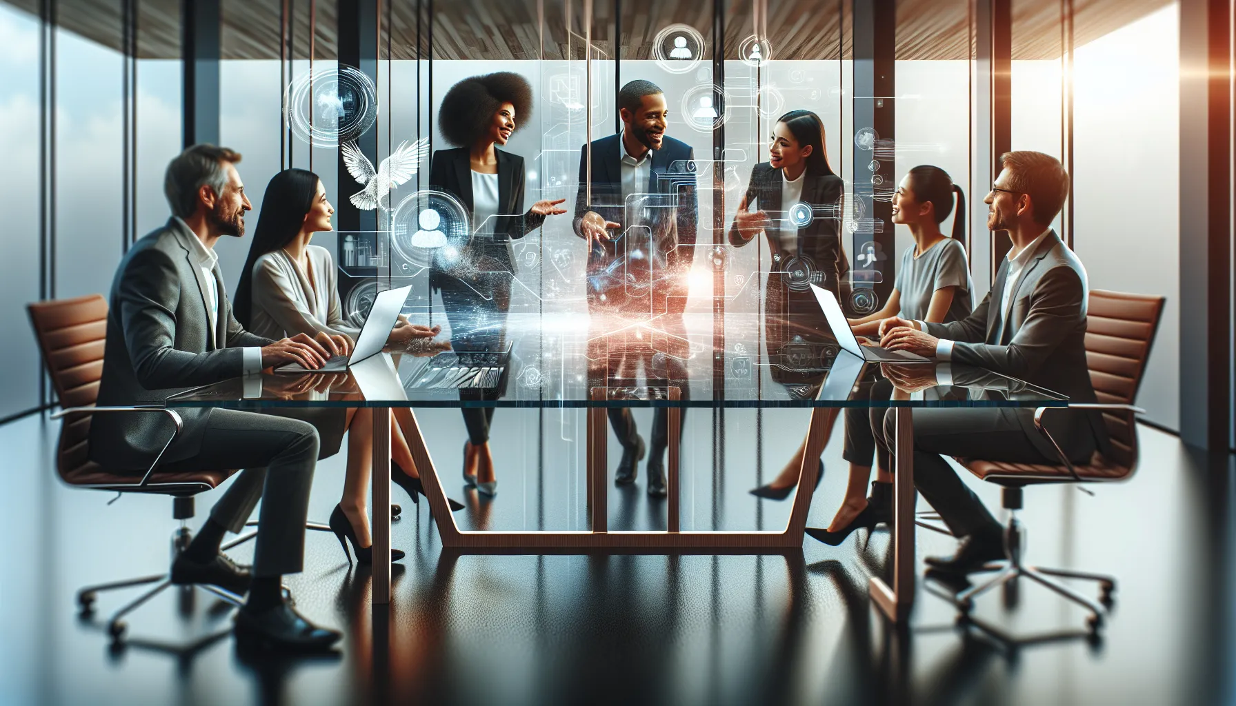 diverse professionals collaborating in a modern digital workspace.