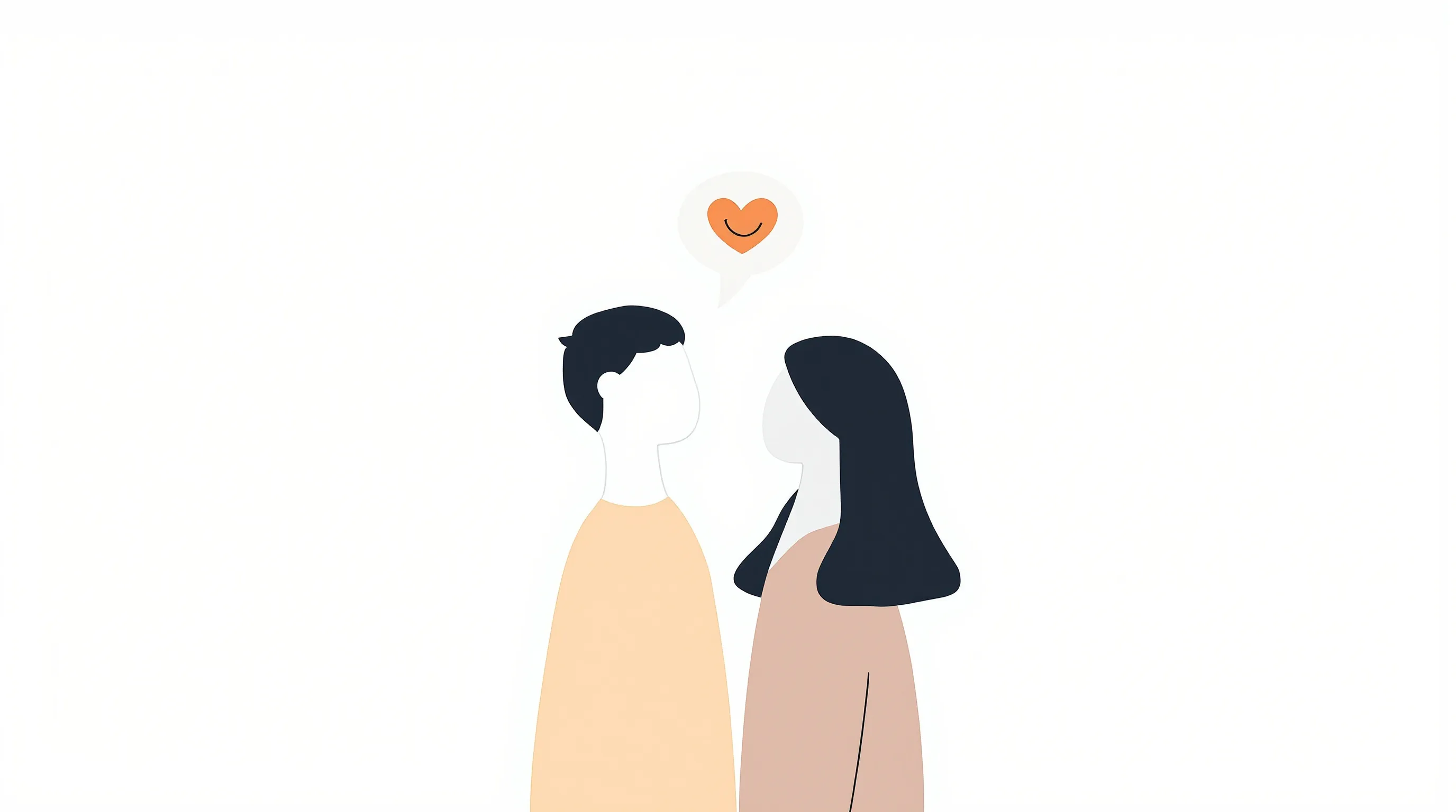 Two simplified silhouettes sharing laughter with a heart symbol between them.