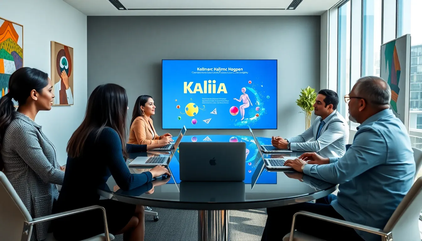 diverse team discussing Kalimac Hogpen in a modern office.