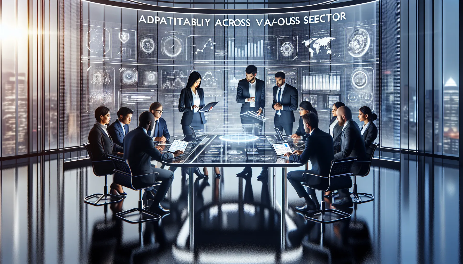 diverse professionals collaborating on Bledain89 applications in a modern office.