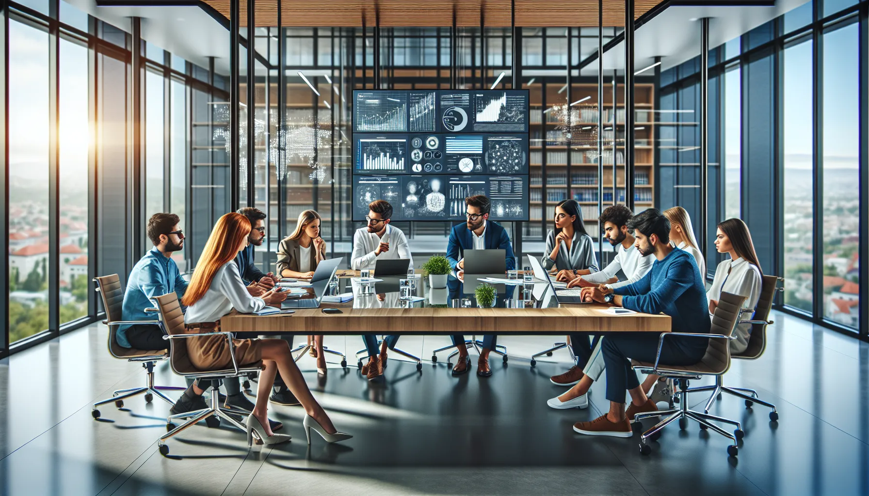 Graduate students collaborating in modern Croatian university seminar room.