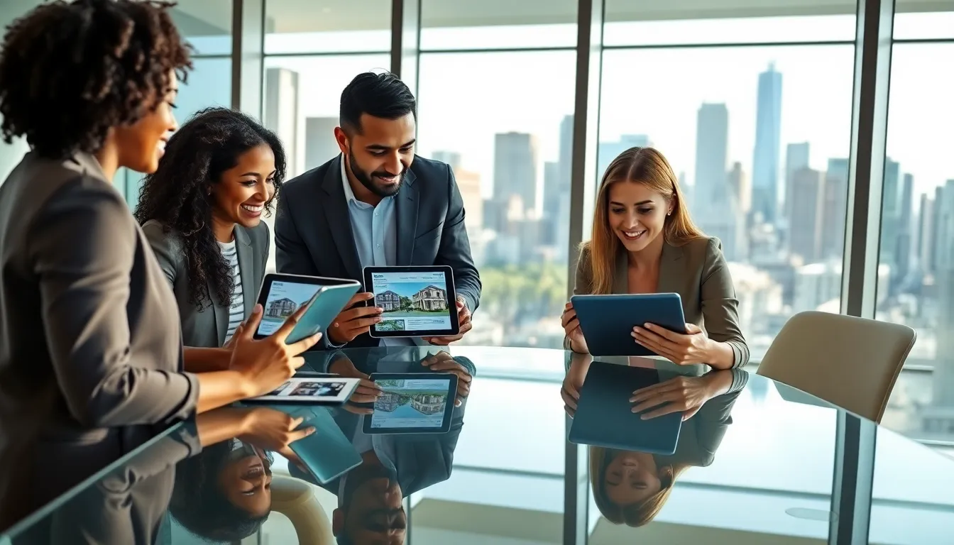 diverse team discussing creative real estate investing strategies in a modern office.