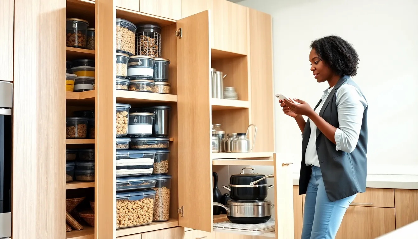 modern kitchen with organized cabinets and DIY storage solutions.
