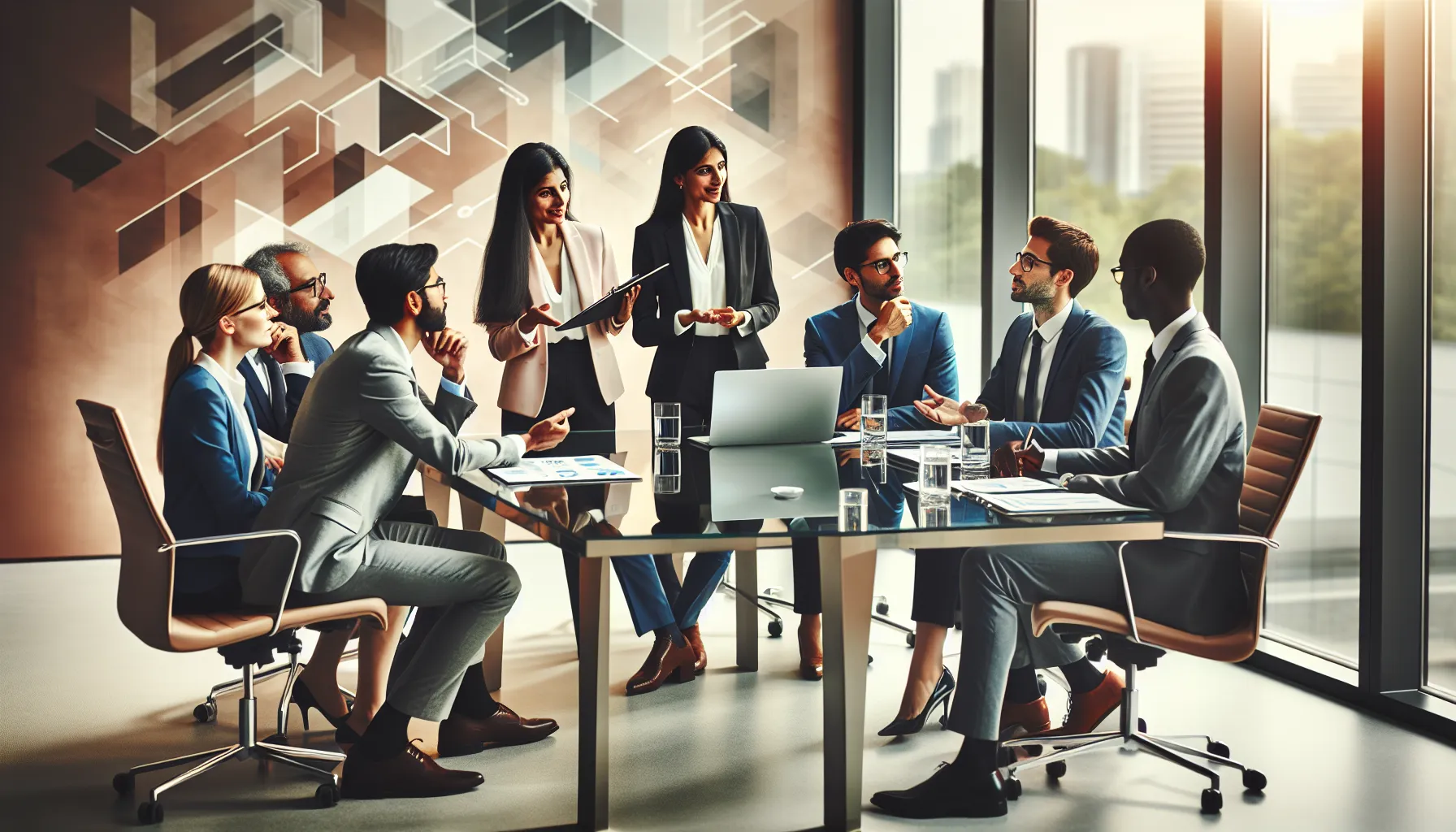 diverse team discussing qualifications in a modern office.