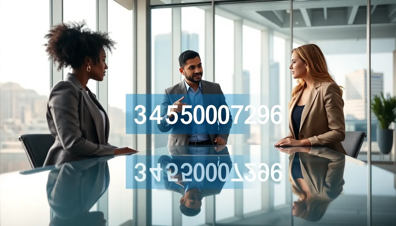 diverse team collaborating around a digital display of 3455007296.