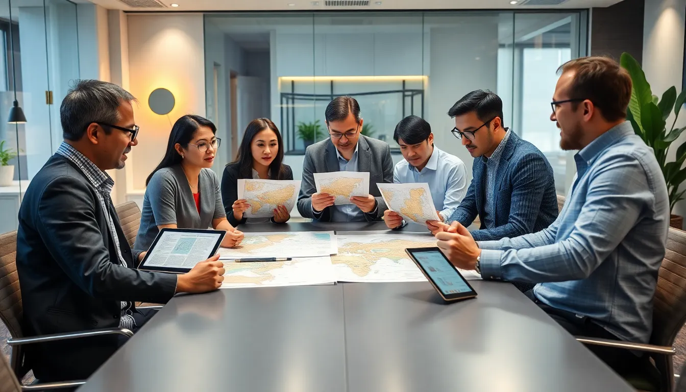 diverse team discussing cultural concepts in a modern office.