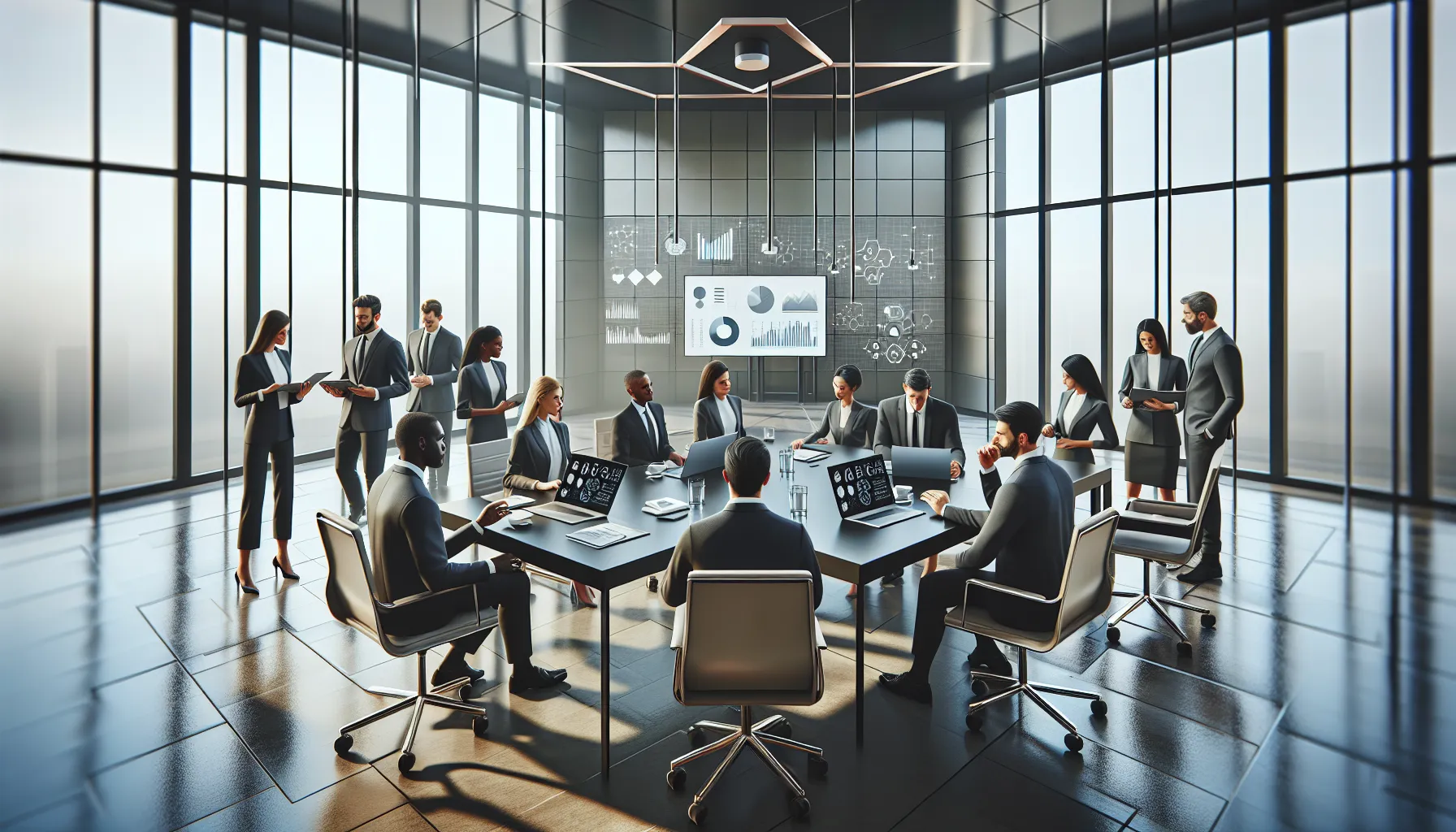 diverse team discussing data management in a modern office.