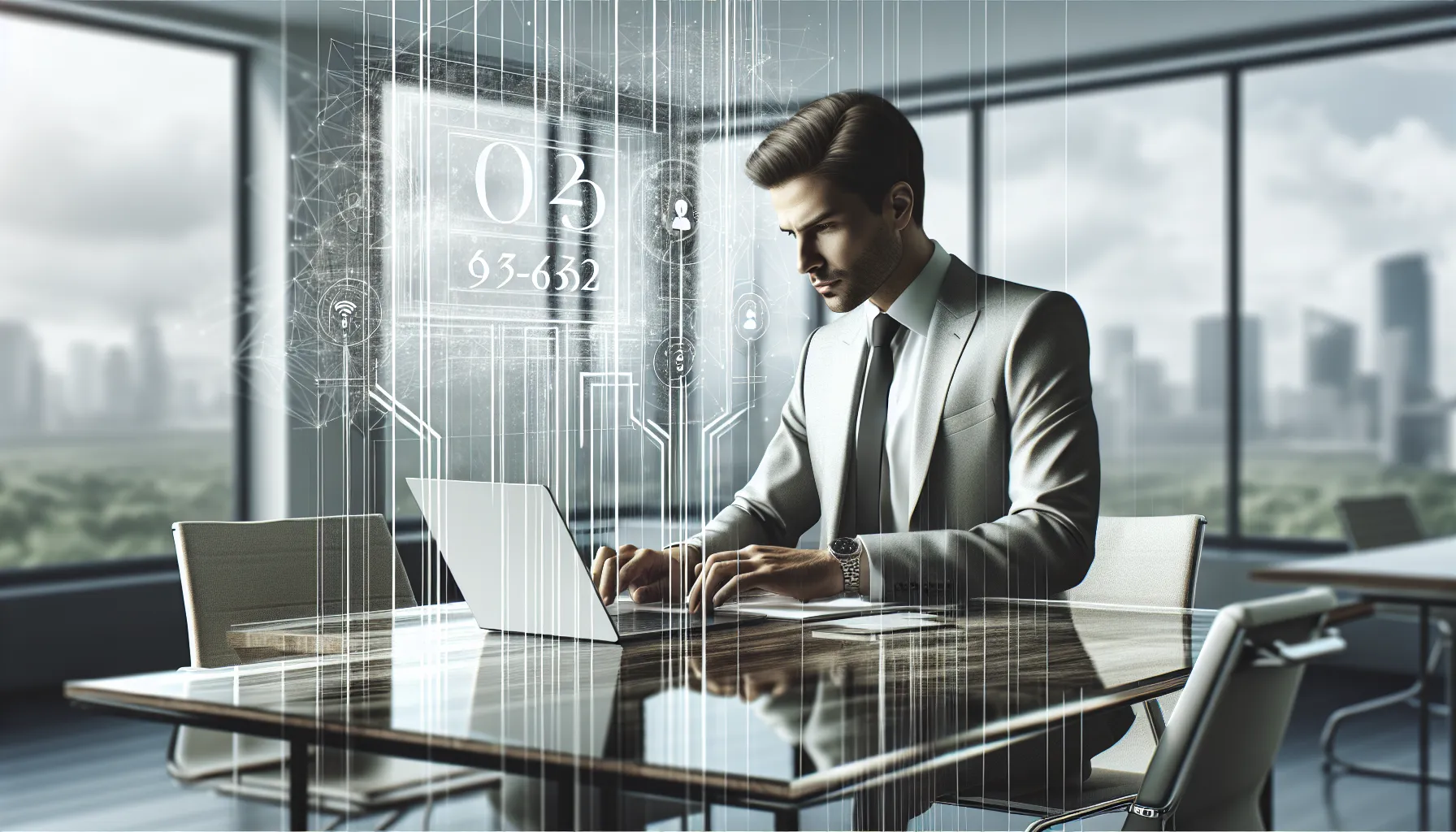 professional using a laptop in a modern office setting.