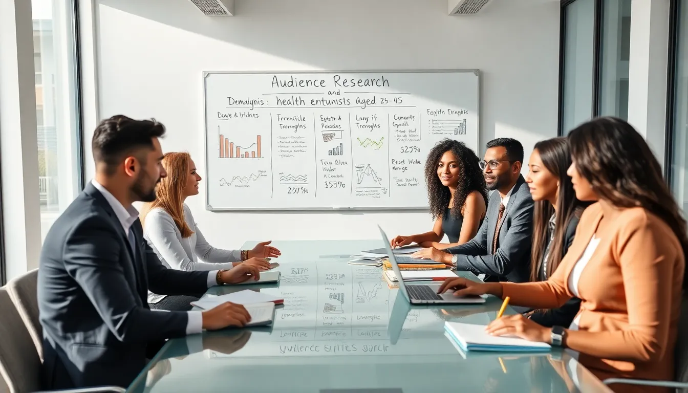 diverse team collaborating on audience research for a health blog.