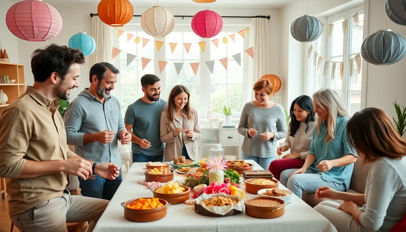 diverse group planning a budget-friendly home gathering.