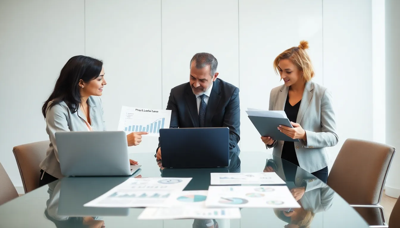 professionals discussing FHA loans in a modern office.