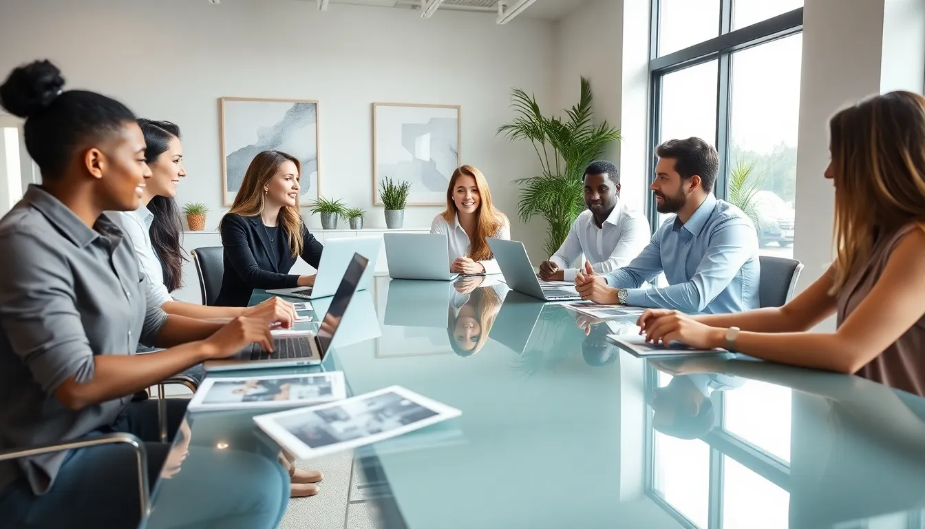 diverse real estate team collaborating in a modern office.